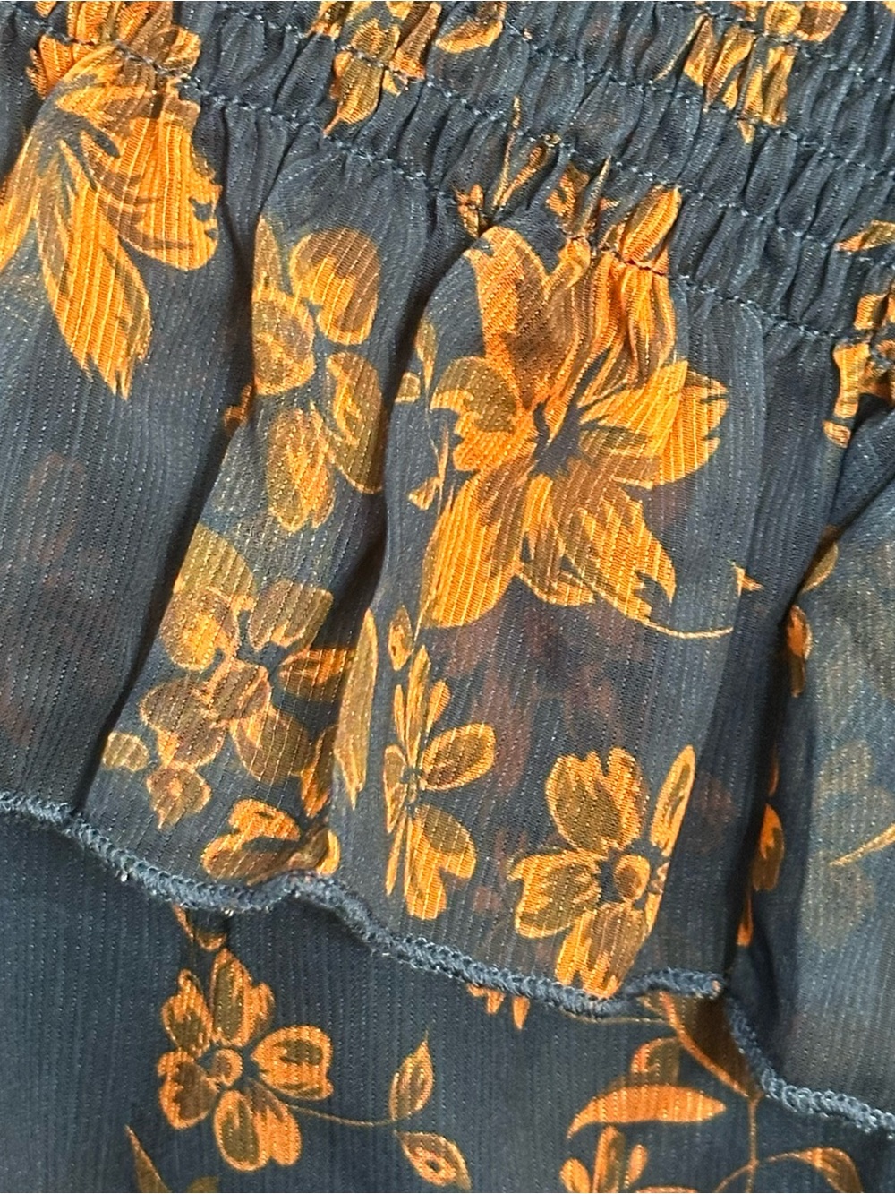 CUPSHE Navy Orange Floral Smocked Tiered Ruffle Mini Skirt XL NWT Boho - Picture 10 of 10